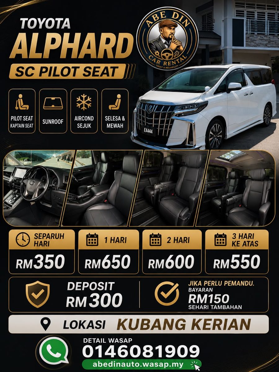 Toyota Alphard SC Pilot Seat sewa
